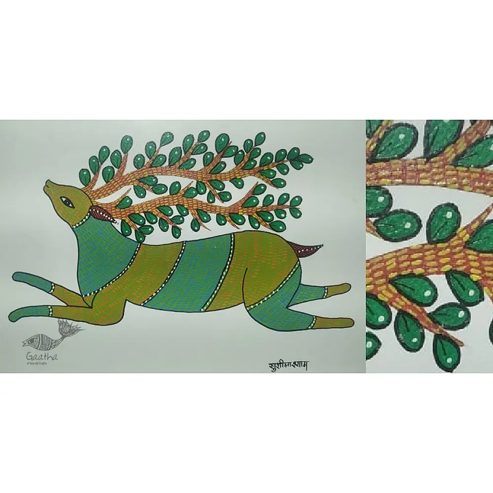 Gond Painting - indian art  Green Deer