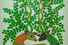 Gond Art ~ Hand Painted Gond Painting - Two Deer