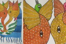 Gond Art ~ Hand Painted Gond Painting - Two Elephants