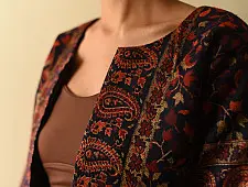 Love in Fall ~ Handwoven Woolen Stitched Navy Blue Jacket