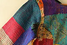 Kantha | Stitched Silk Blouse With Round Neck