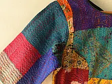 Kantha | Stitched Silk Blouse With Round Neck