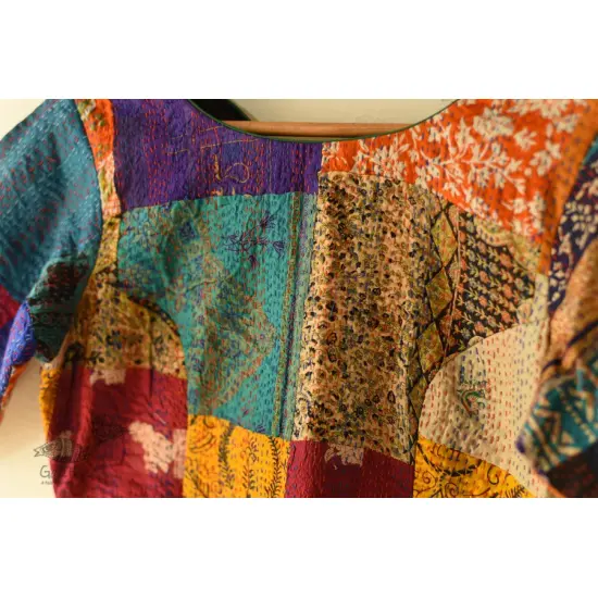 kantha silk blouse With Round Neck stitched