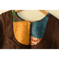 Kantha | Stitched Silk Cotton Blouse -  Brown