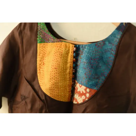 kantha silk cotton brown blouse stitched