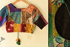 Kantha | Stitched Silk Blouse With Round Neck