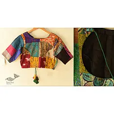 Kantha | Stitched Silk Blouse With Round Neck