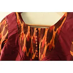 Ikat | Stitched Cotton Blouse - Maroon