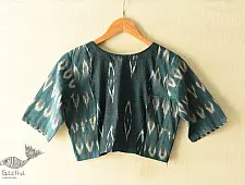Ikat | Stitched Cotton Blouse - Teal Blue