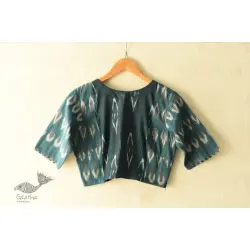 Ikat | Stitched Cotton Blouse - Teal Blue