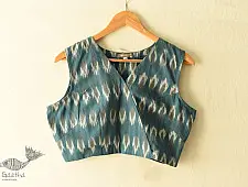 Ikat | Stitched Teal Blue Cotton Sleeve Less Blouse