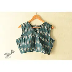 Ikat | Stitched Teal Blue Cotton Sleeve Less Blouse