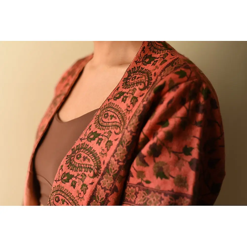buy Handwoven Peach Jamavar Woolen Jacket