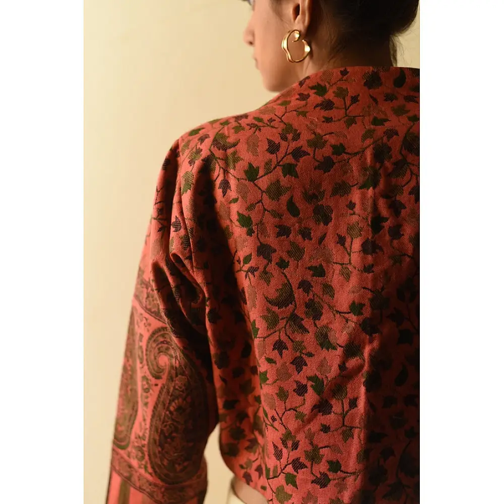 buy Handwoven Peach Jamavar Woolen Jacket