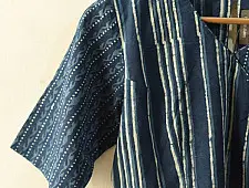 Dabu Block Printed | Indigo Stitched Cotton Blouse