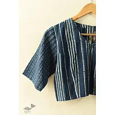 Dabu Block Printed | Indigo Stitched Cotton Blouse