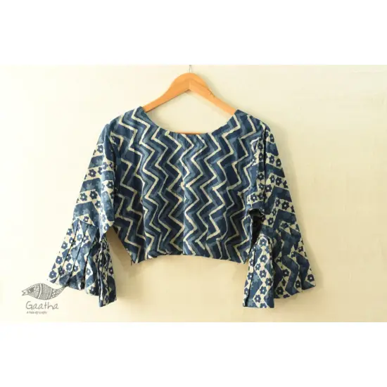 Dabu Block Printed Stitched Cotton Blouse - Indigo