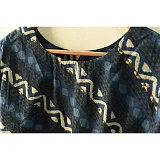 Dabu Block Printed | Stitched Cotton Blouse - Round Neck