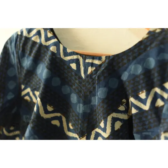 Dabu Block Printed Stitched Cotton Blouse - Round Neck