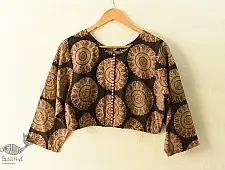 Dabu Block Printed | Stitched Cotton Blouse - Black