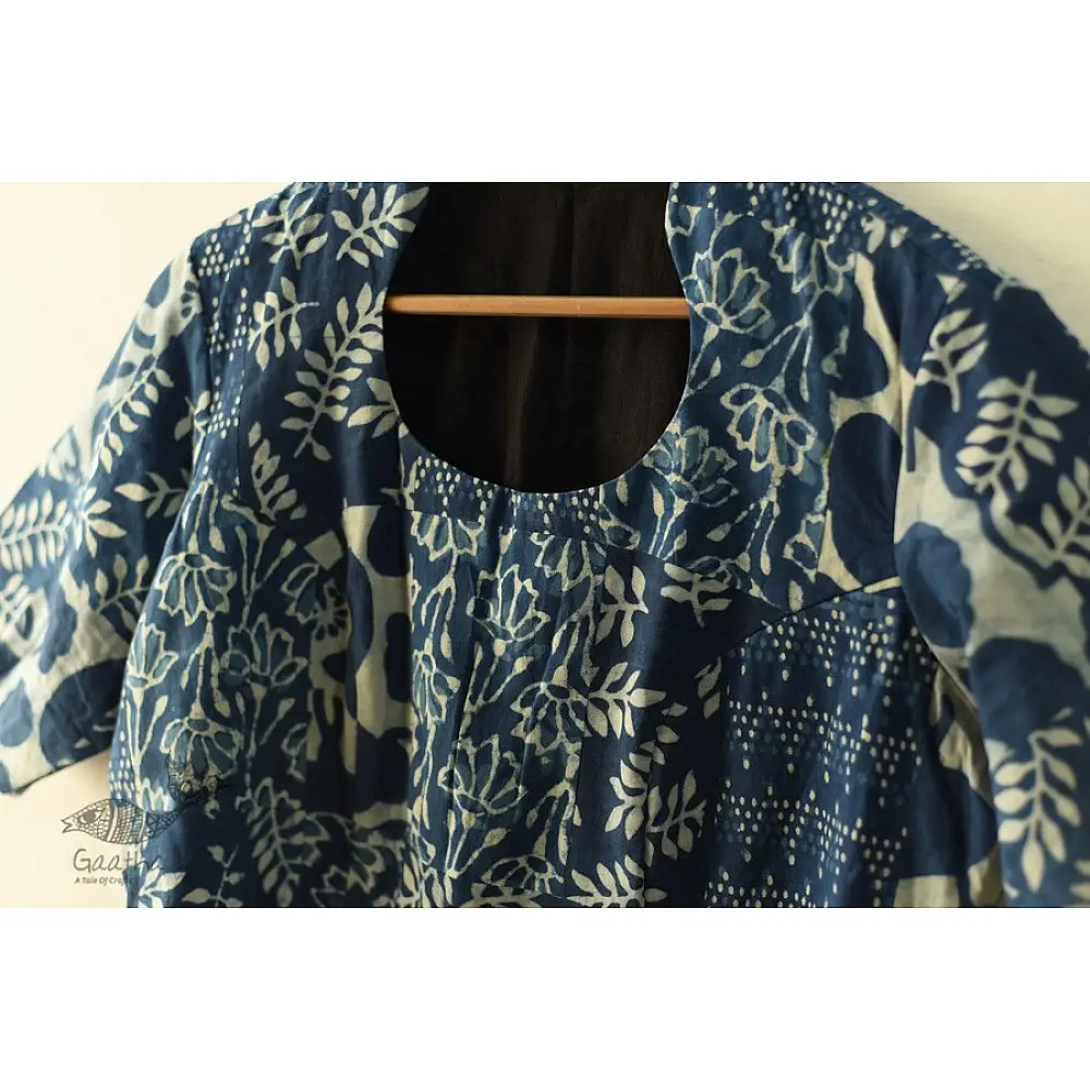 Dabu Block Printed Indigo Cotton Blouse - Stitched