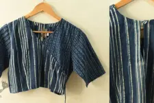 Dabu Block Printed | Indigo Stitched Cotton Blouse