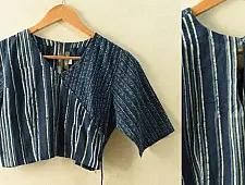 Dabu Block Printed | Indigo Stitched Cotton Blouse