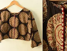 Dabu Block Printed | Stitched Cotton Blouse - Black