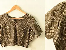 Dabu Block Printed | Stitched Cotton Blouse - Brown
