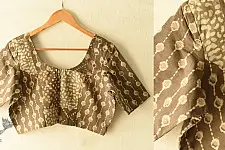 Dabu Block Printed | Stitched Cotton Blouse - Brown & Beige