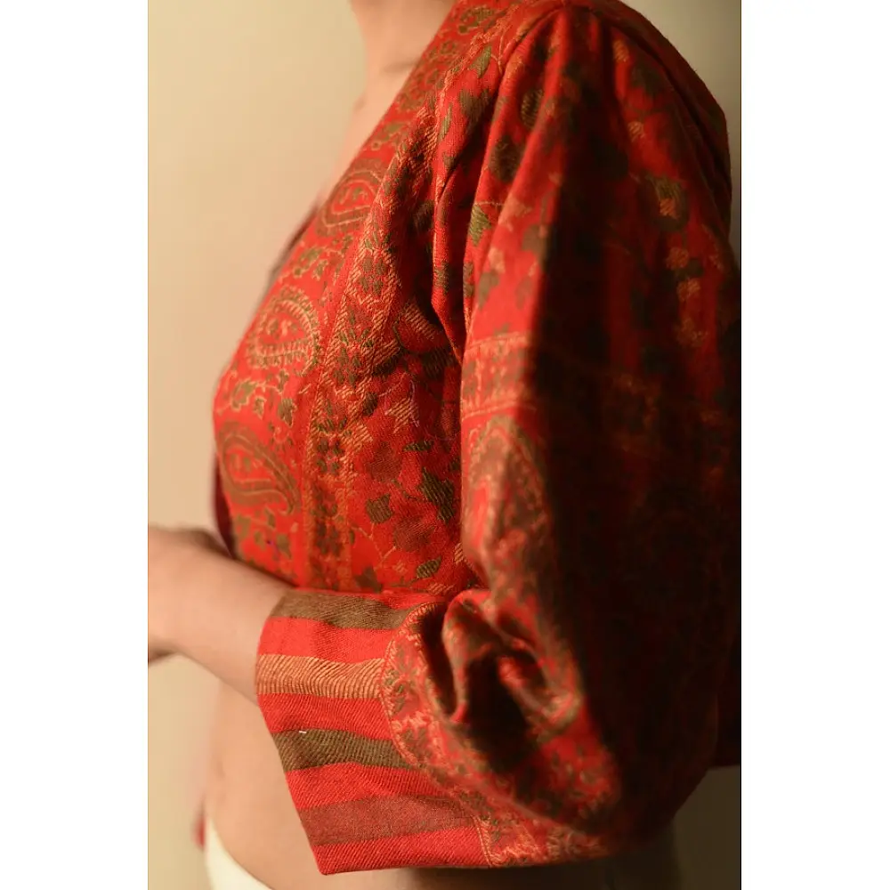 shop Handloom Woolen Jamavar crop Jacket