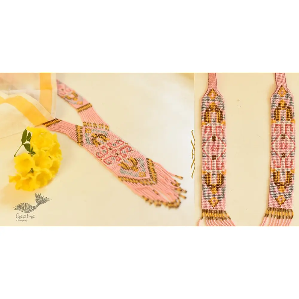 shop online handmade glass bead Necklace in Baby Pink Color