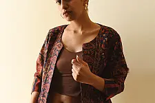 Love in Fall ~ Handwoven Woolen Stitched Navy Blue Jacket