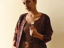 Love in Fall ~ Handwoven Woolen Stitched Navy Blue Jacket