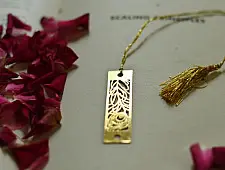 A Golden Tag ❉ Gold Plated Bookmarks - Peacock Feather 
