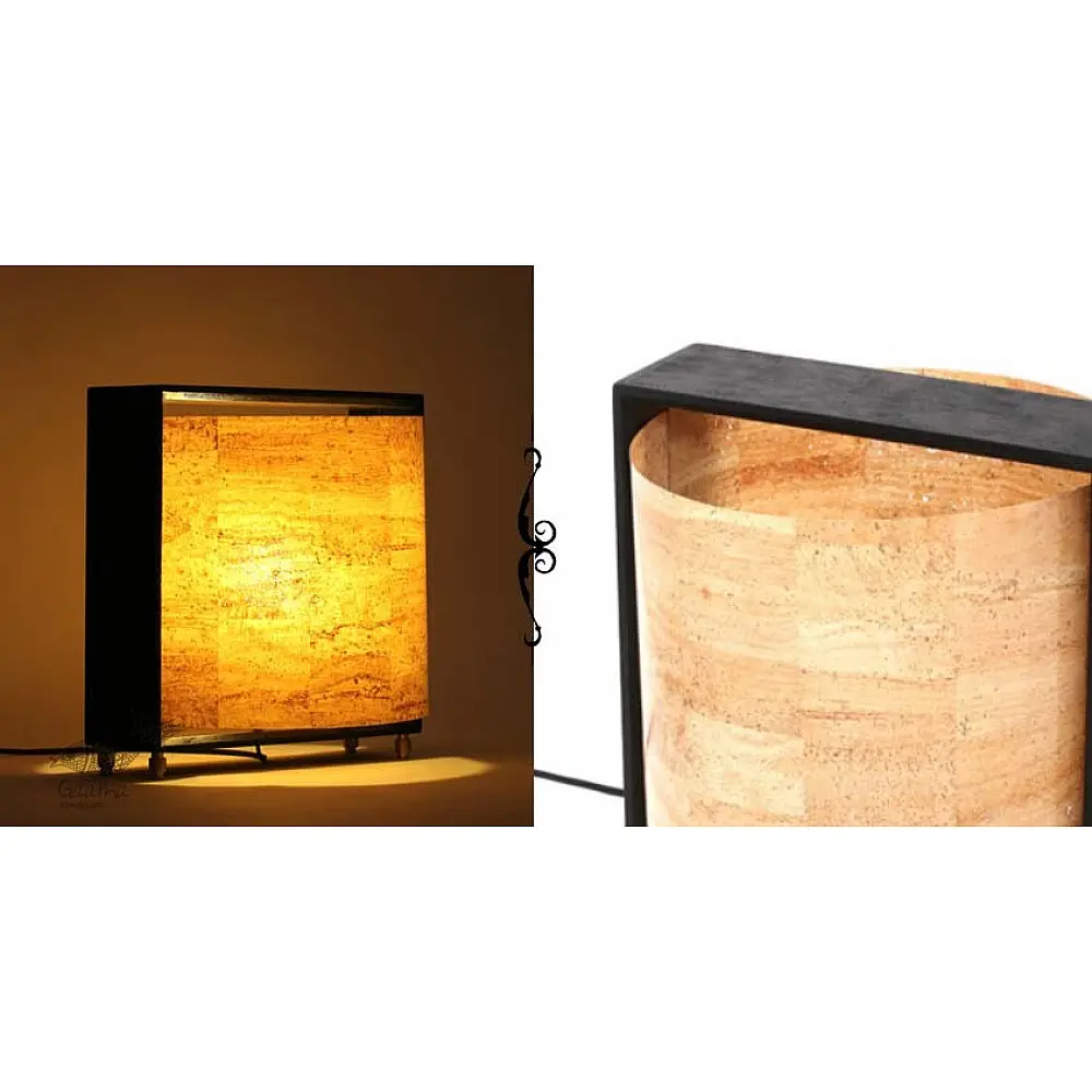brass and wood table lamp