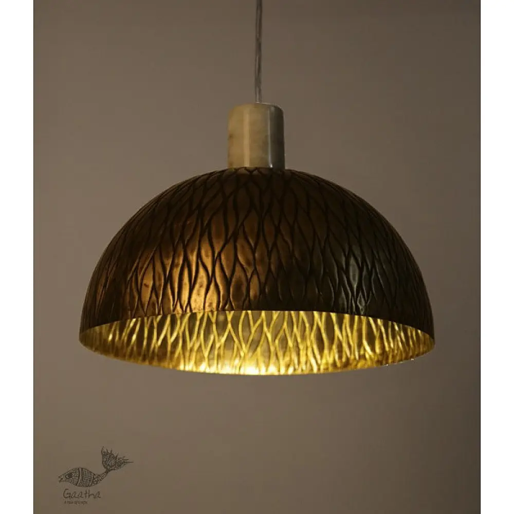 brass and wood Ceiling lamp