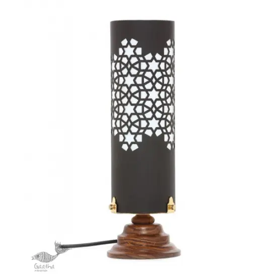 brass and wood table lamp