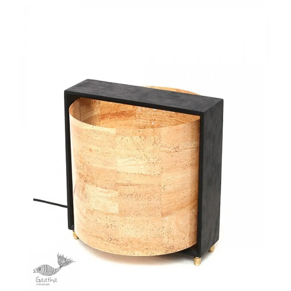 brass and wood table lamp