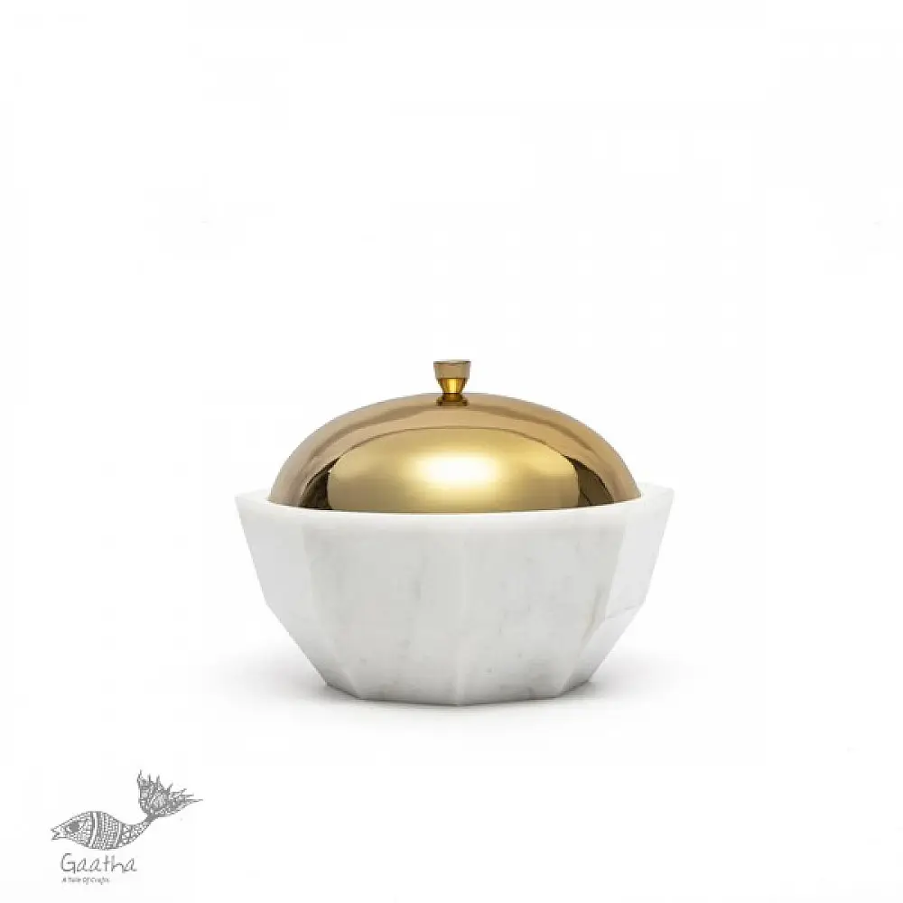 handmade marble facet bowl with brass dome lid in large and small sizes
