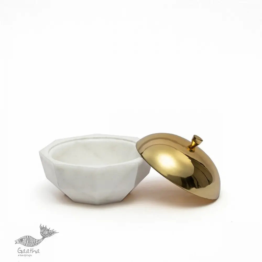 handmade marble facet bowl with brass dome lid in large and small sizes