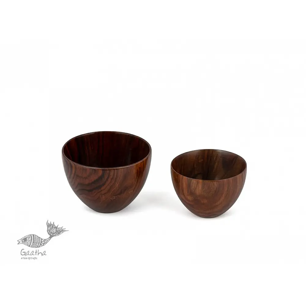 handmade wooden oval bowl in large and small sizes with natural wood finish