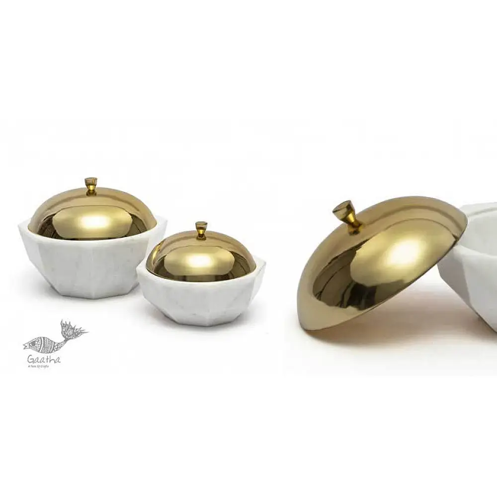 handmade marble facet bowl with brass dome lid in large and small sizes