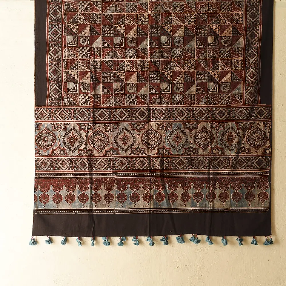 Multi-coloured Ajrakh block print dupatta with rich earthy tones
