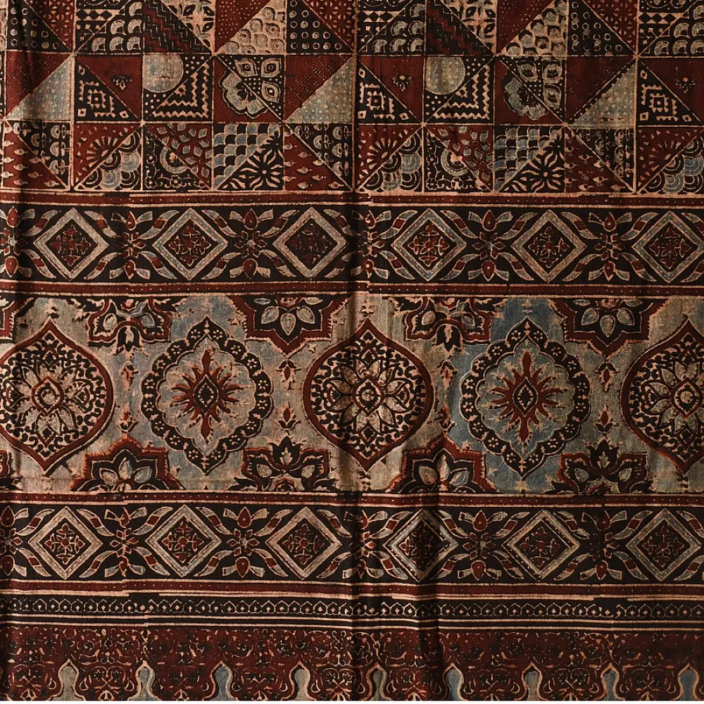 Multi-coloured Ajrakh block print dupatta with rich earthy tones