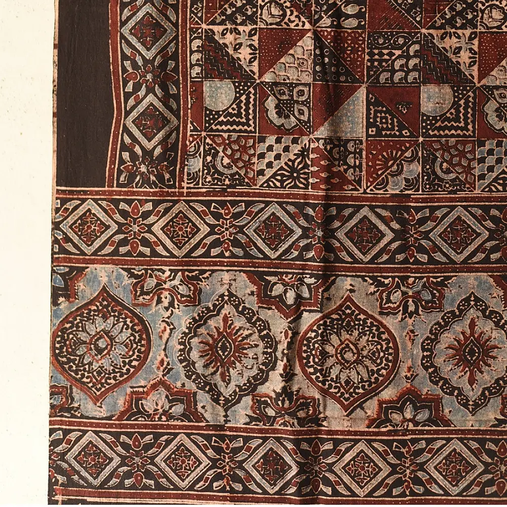 Multi-coloured Ajrakh block print dupatta with rich earthy tones