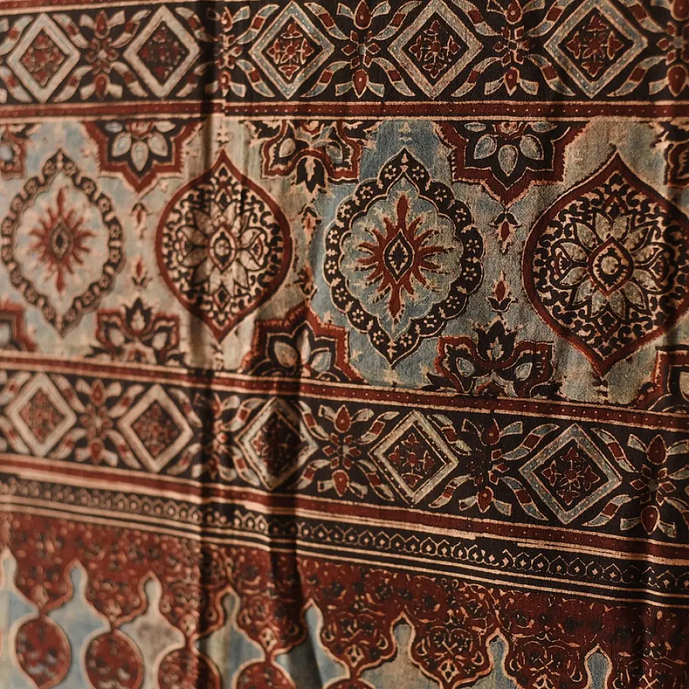 Multi-coloured Ajrakh block print dupatta with rich earthy tones