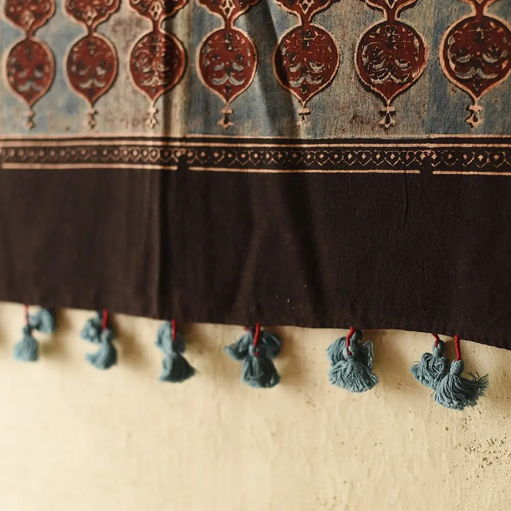 Multi-coloured Ajrakh block print dupatta with rich earthy tones