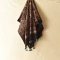 Sakhi . सखी | Ajrakh Block Printed Pure Cotton Dupatta - Black