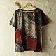 indigo blue madder red ajrakh cotton top diagonal geometric grid patchwork block print hand block printed boxy fit artisanal blouse women sustainable fashion natural dyed